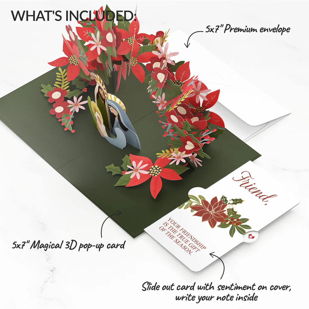 A Child Is Born Christmas Pop-Up Card and Poinsettia Sentiment Set for Friend - Image 2