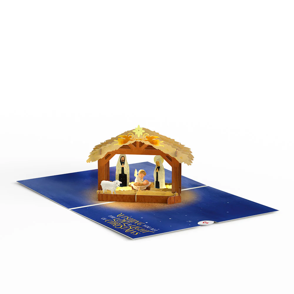 A Child is Born Nativity Christmas Light-Up Pop-Up Card and Rejoice Sentiment Set - Image 3
