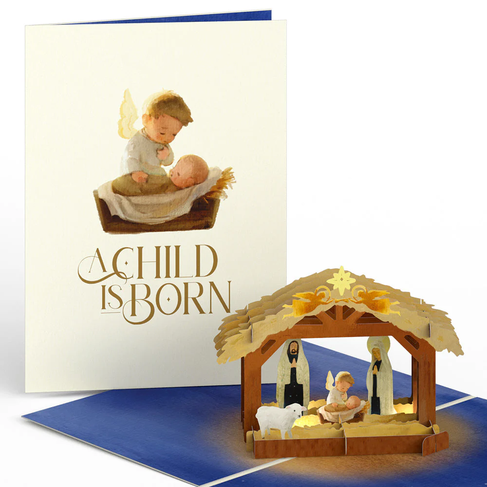 A Child is Born Nativity Light-Up Pop-Up Card - Image 3