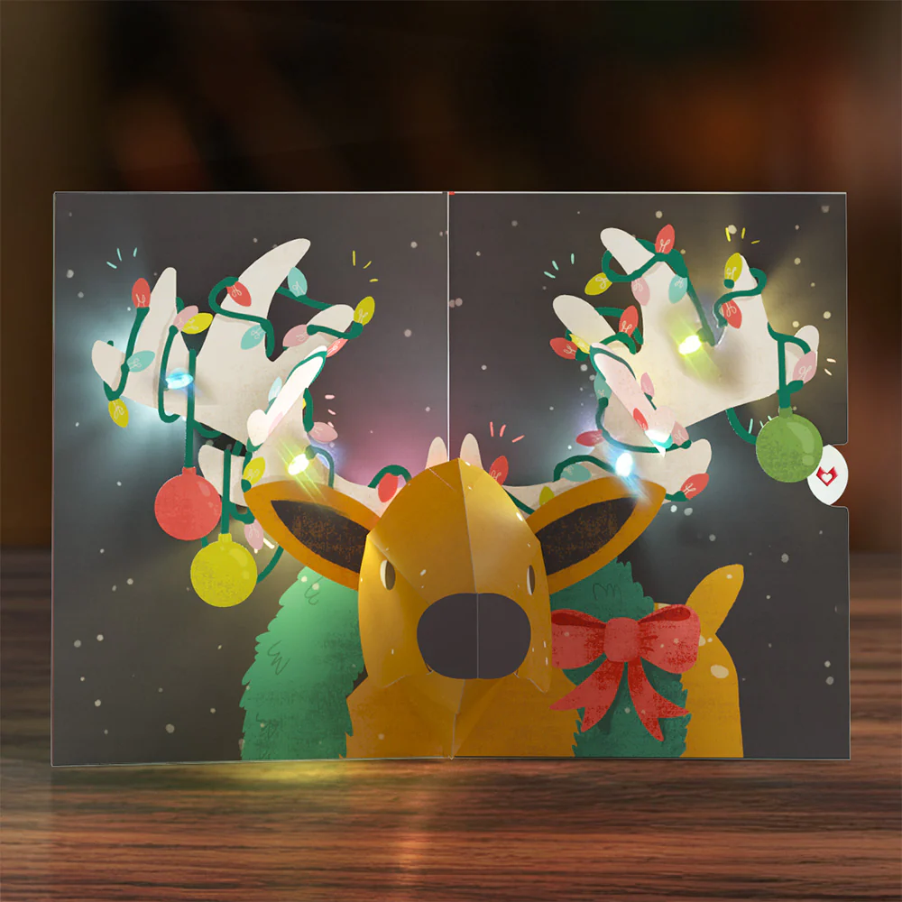 All Is Bright Holiday Reindeer Light-Up Pop-Up Card - Image 2