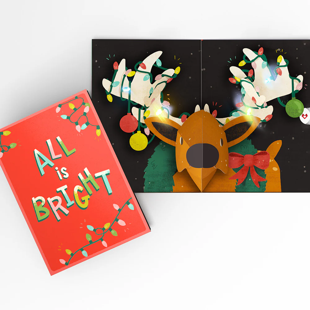 All Is Bright Holiday Reindeer Light-Up Pop-Up Card - Image 3