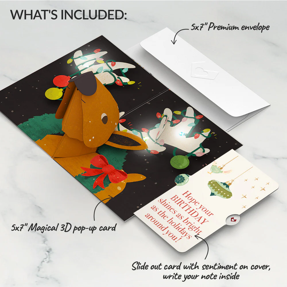 All Is Bright Holiday Reindeer Light-Up Pop-Up Card and Birthday Sentiment Set - Image 2