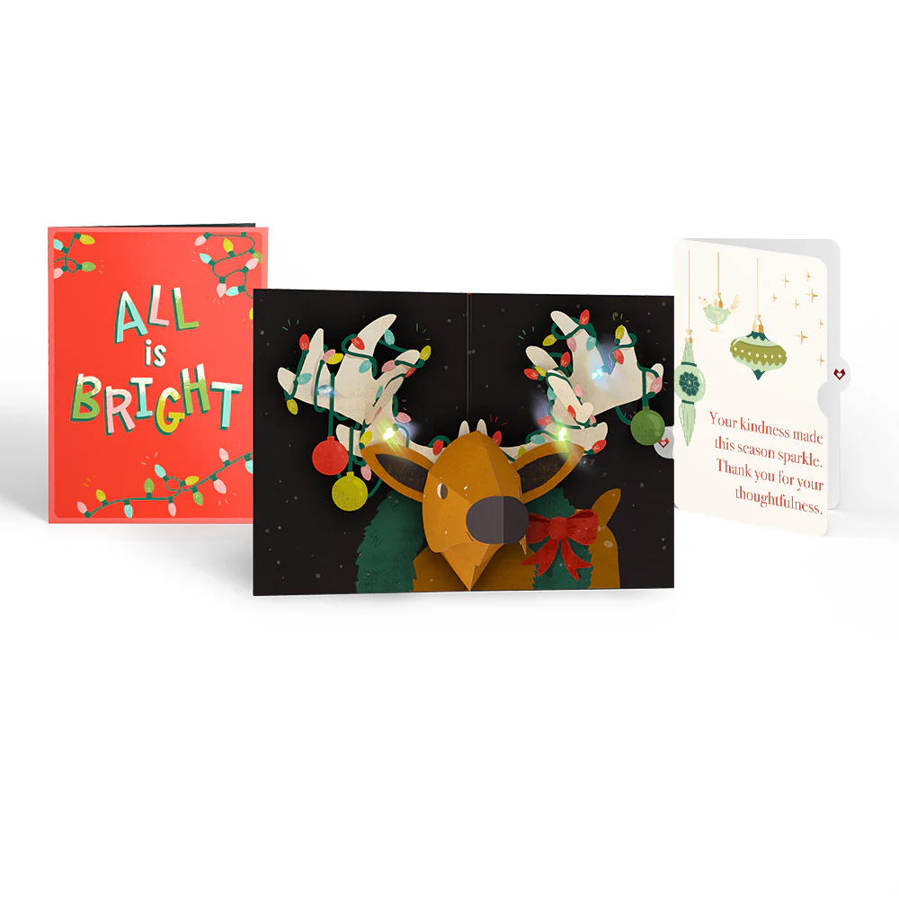 All Is Bright Holiday Reindeer Light-Up Pop-Up Card and Sentiment Set