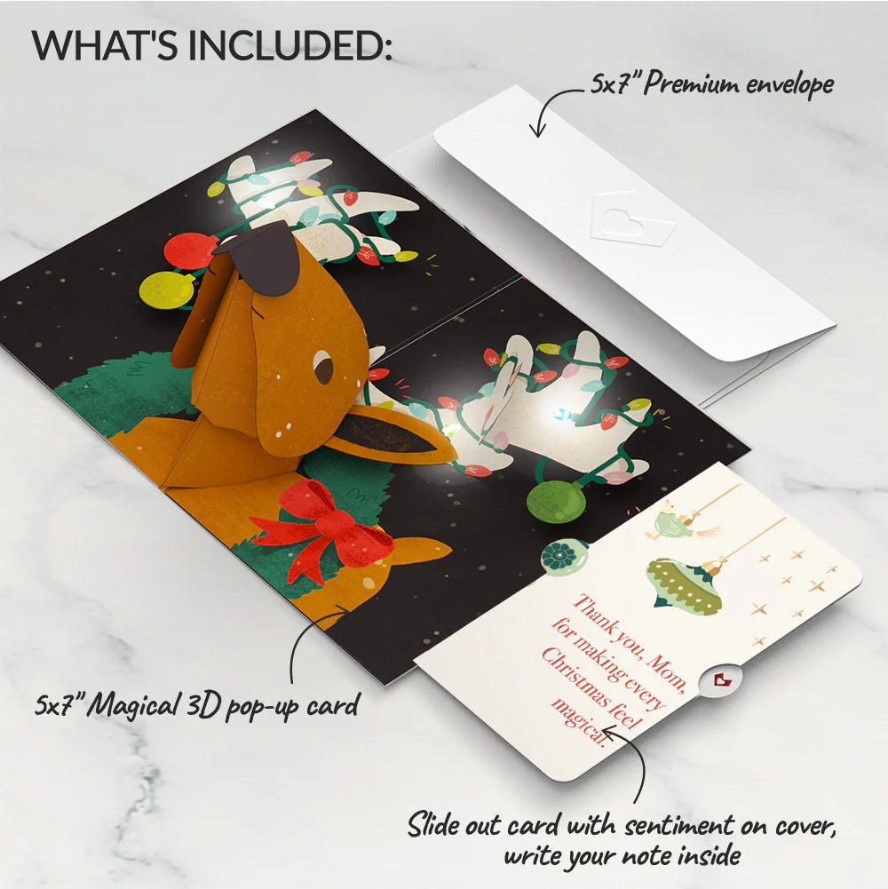 All Is Bright Holiday Reindeer Light-Up Pop-Up Card and Sentiment Set for Mom - Image 2