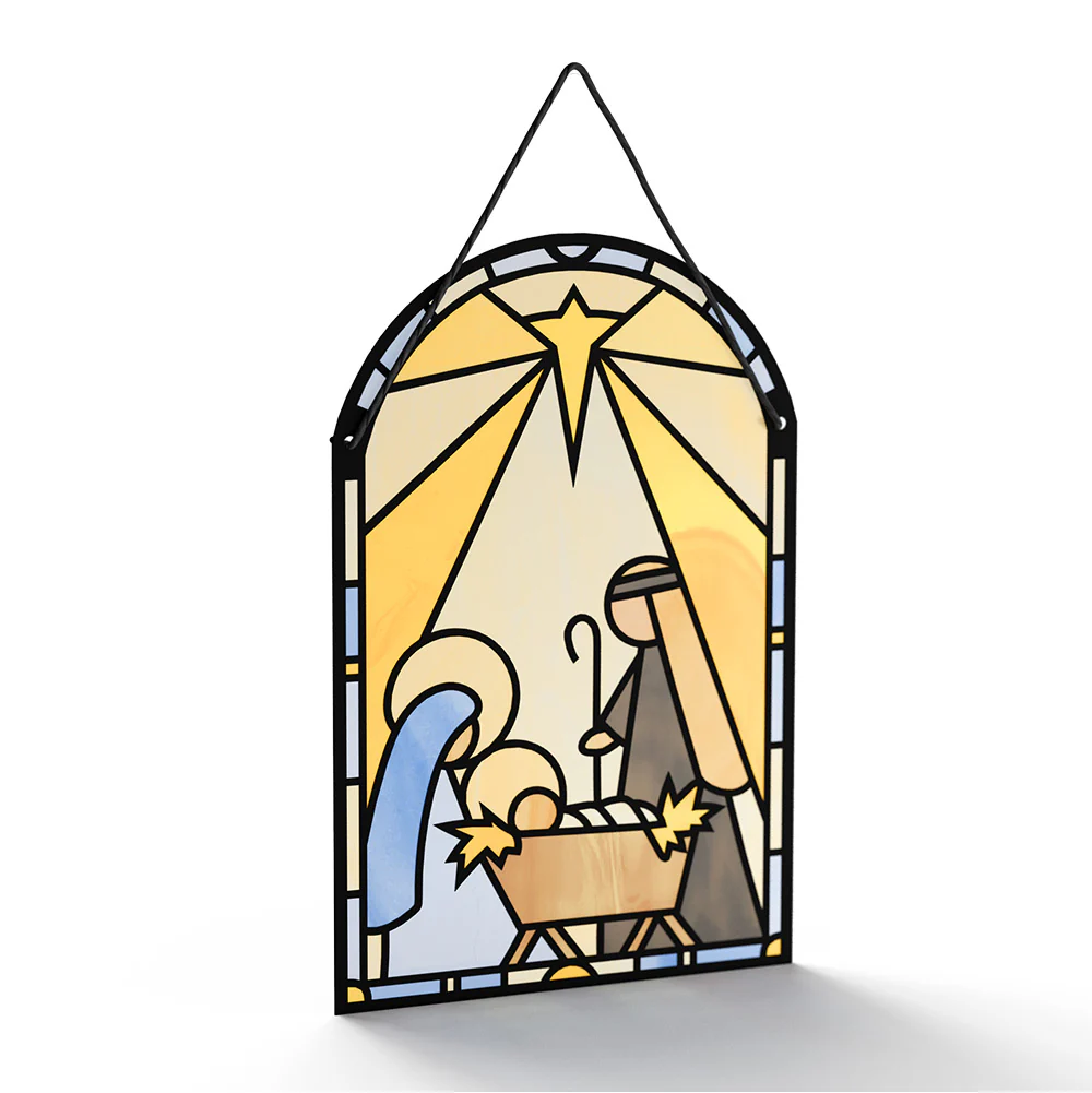 All Is Calm Nativity Christmas Suncatcher Card and Blessings Sentiment Set - Image 3
