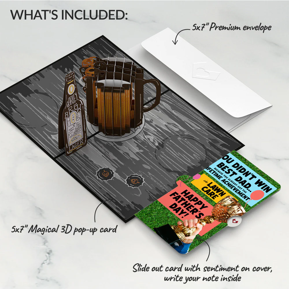 Beer Father's Day Pop-Up Card and Trophy Lawn Care Sentiment Set - Image 2