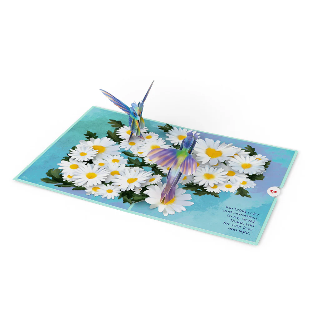 Beloved Grandparents Daisy Patch Hummingbirds Pop-Up Card - Image 3
