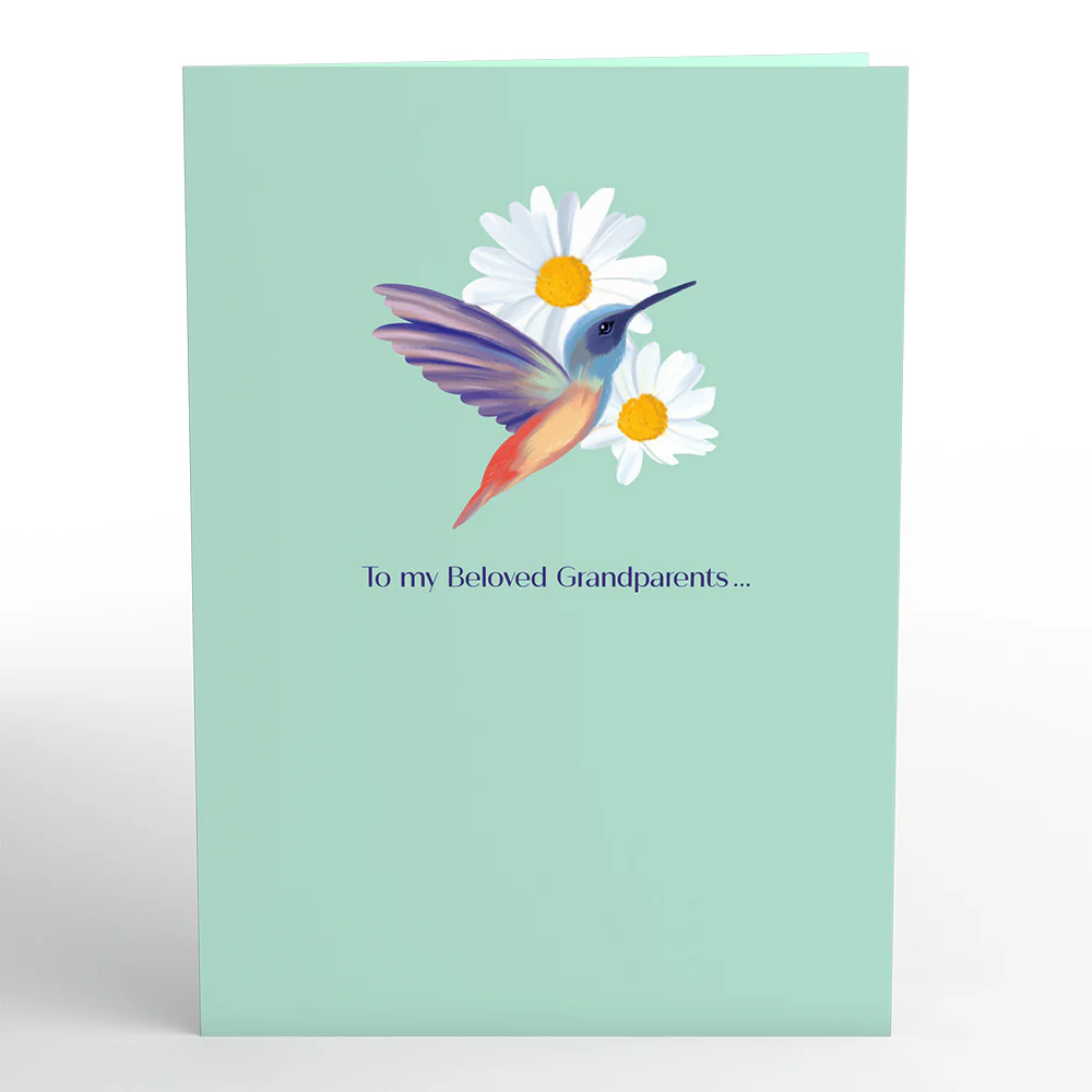 Beloved Grandparents Daisy Patch Hummingbirds Pop-Up Card - Image 4