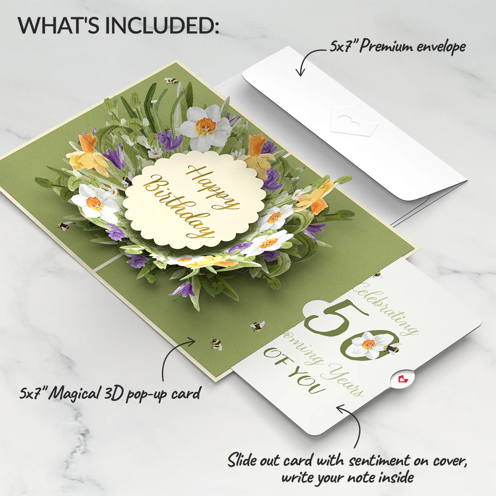 Bloom 50th Birthday Pop-Up Card and Sentiment Set - Image 2