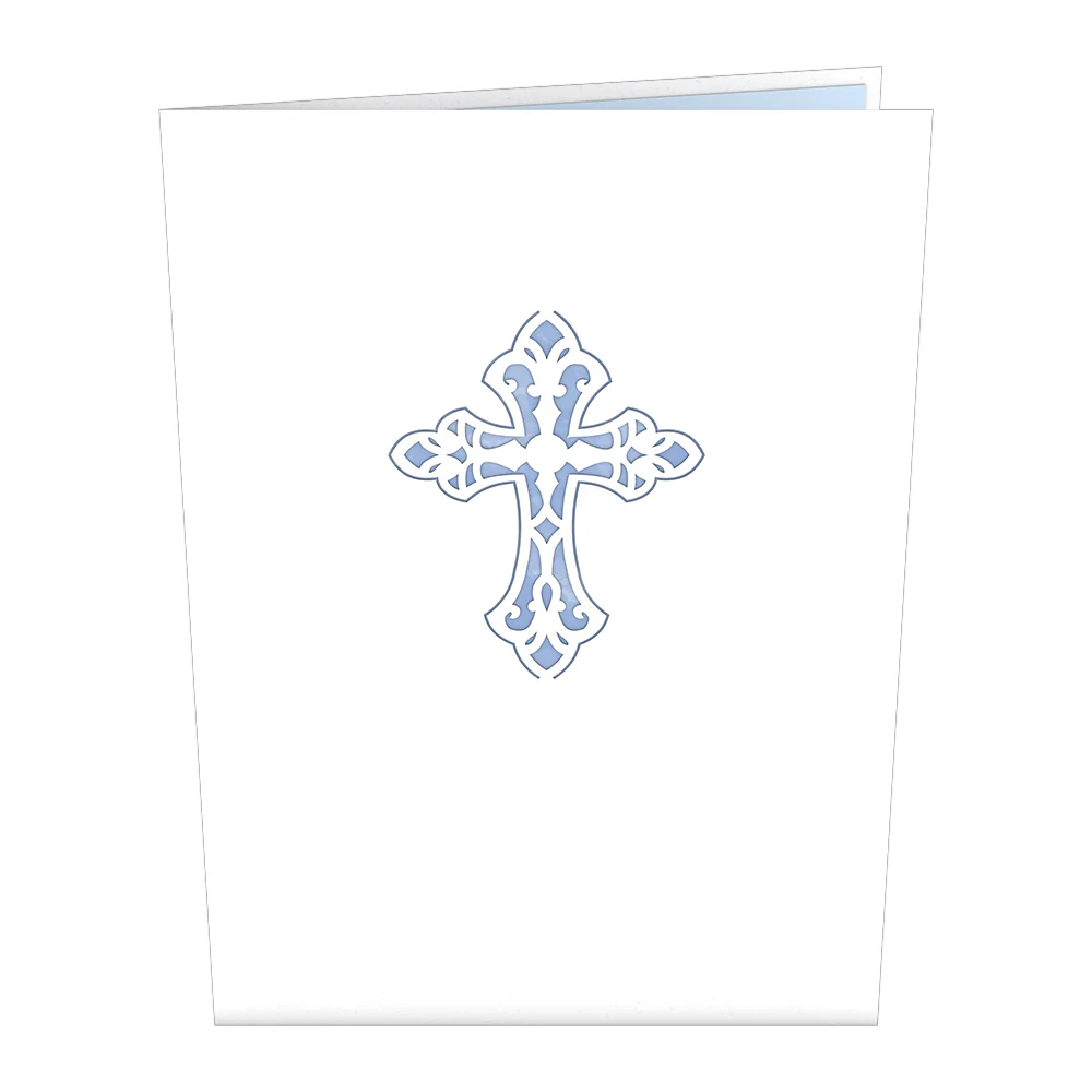 Blue Floral Cross Pop-Up Card - Image 4