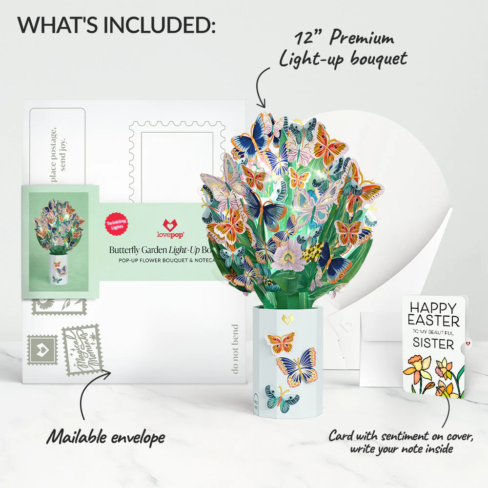 Butterfly Garden Easter Light-Up Bouquet and Sentiment Set for Sister - Image 2