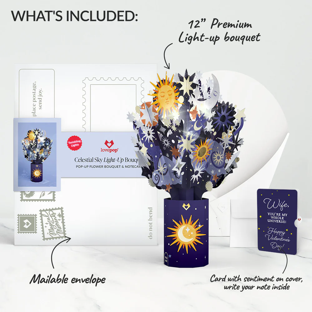 Celestial Sky Valentine Light-Up Bouquet and Sentiment Set for Wife - Image 2