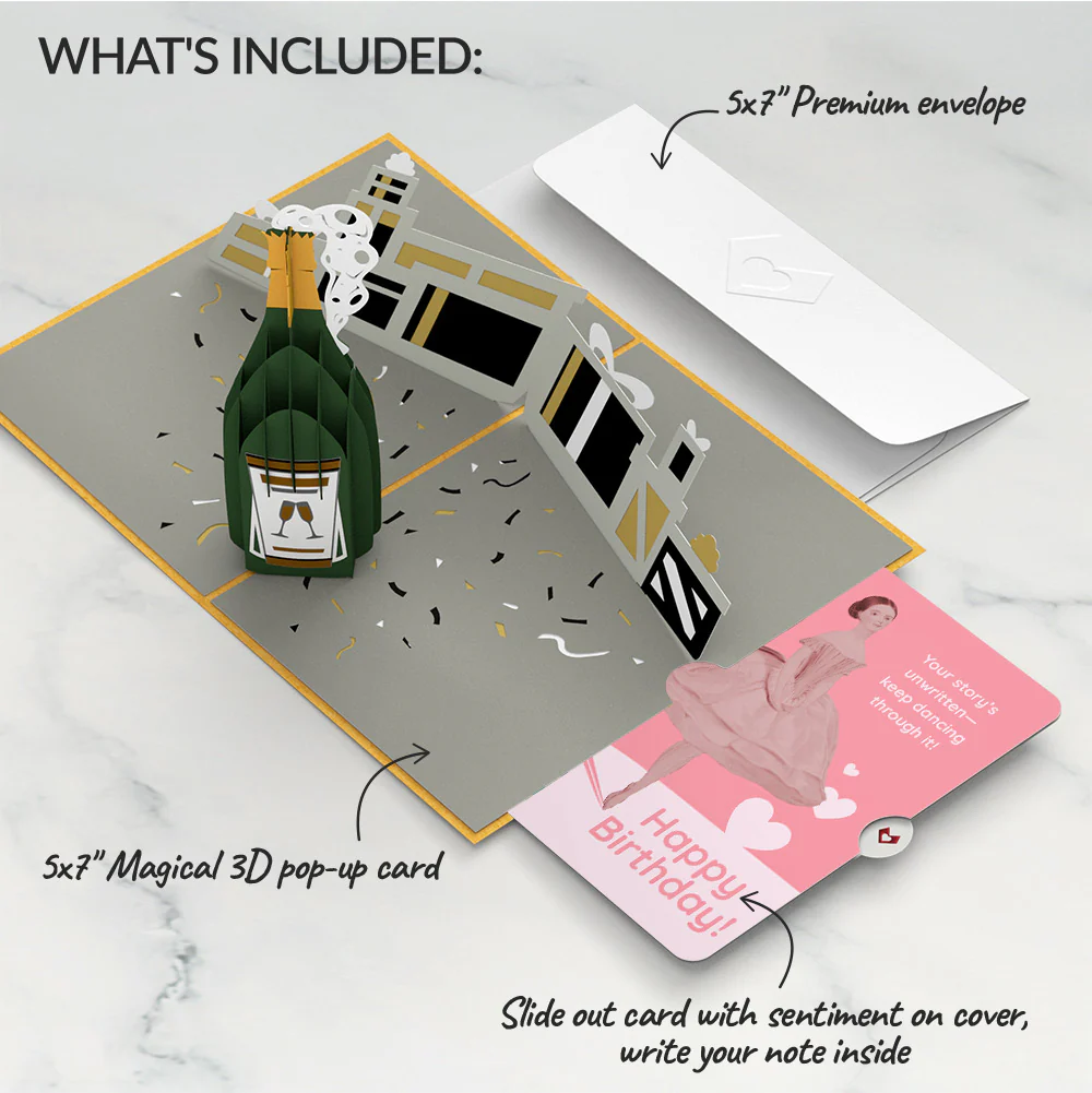 Champagne Celebration Birthday Pop-Up Card and Dancing Through Life Sentiment Set - Image 2