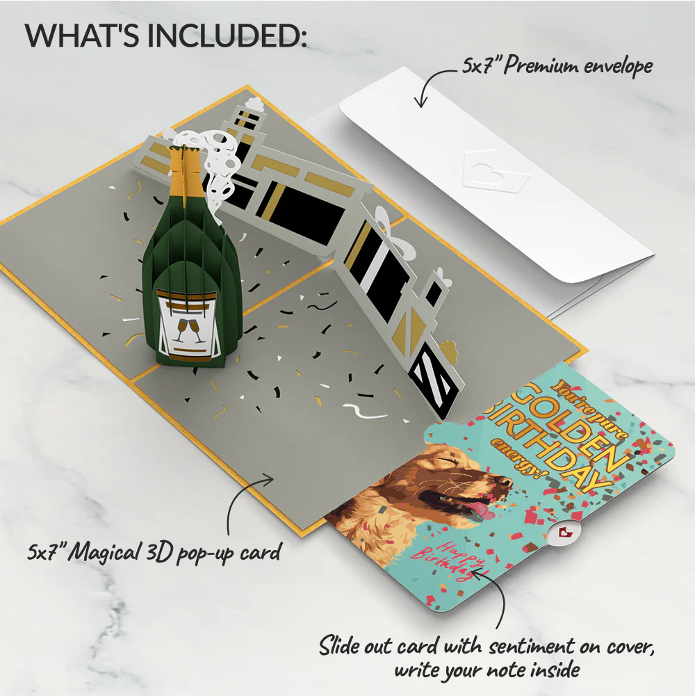 Champagne Celebration Birthday Pop-Up Card and Golden Energy Sentiment Set - Image 2