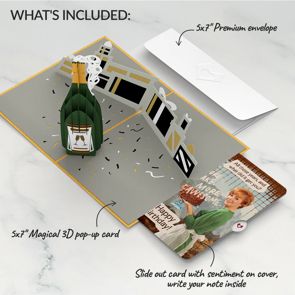 Champagne Celebration Birthday Pop-Up Card and More Cake More Awesome Sentiment Set - Image 2