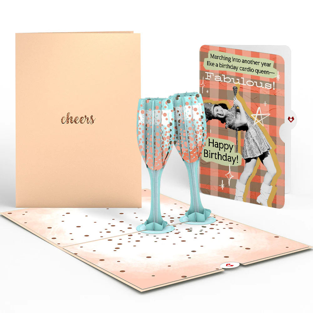 Champagne Toast Birthday Pop-Up Card and Cardio Queen Sentiment Set