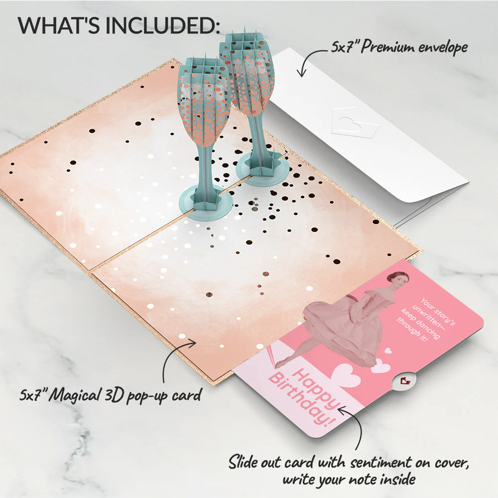 Champagne Toast Birthday Pop-Up Card and Dancing Through Life Sentiment Set - Image 2