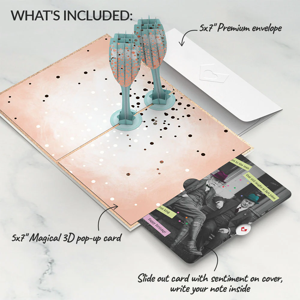 Champagne Toast Birthday Pop-Up Card and Sentiment Set for Any Man - Image 2