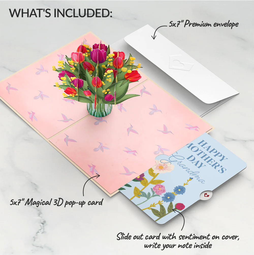 Cheerful Tulips Mother's Day Pop-Up Card and Sentiment Set for Grandma - Image 2