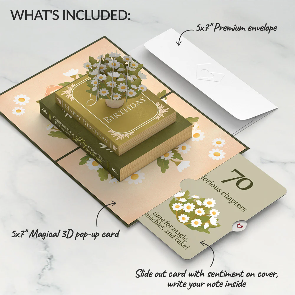 Cheers to a New Chapter 70th Birthday Pop-Up Card and Sentiment Set - Image 2