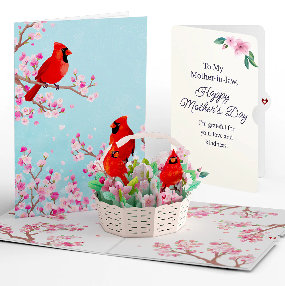 Cherry Blossom Basket with Cardinals Mother's Day Pop-Up Card and Sentiment Set for Mother-in-law