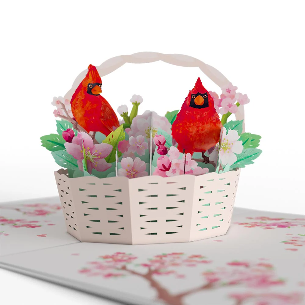 Cherry Blossom Basket with Cardinals Mother's Day Pop-Up Card and Thinking of You Today Sentiment Set - Image 3