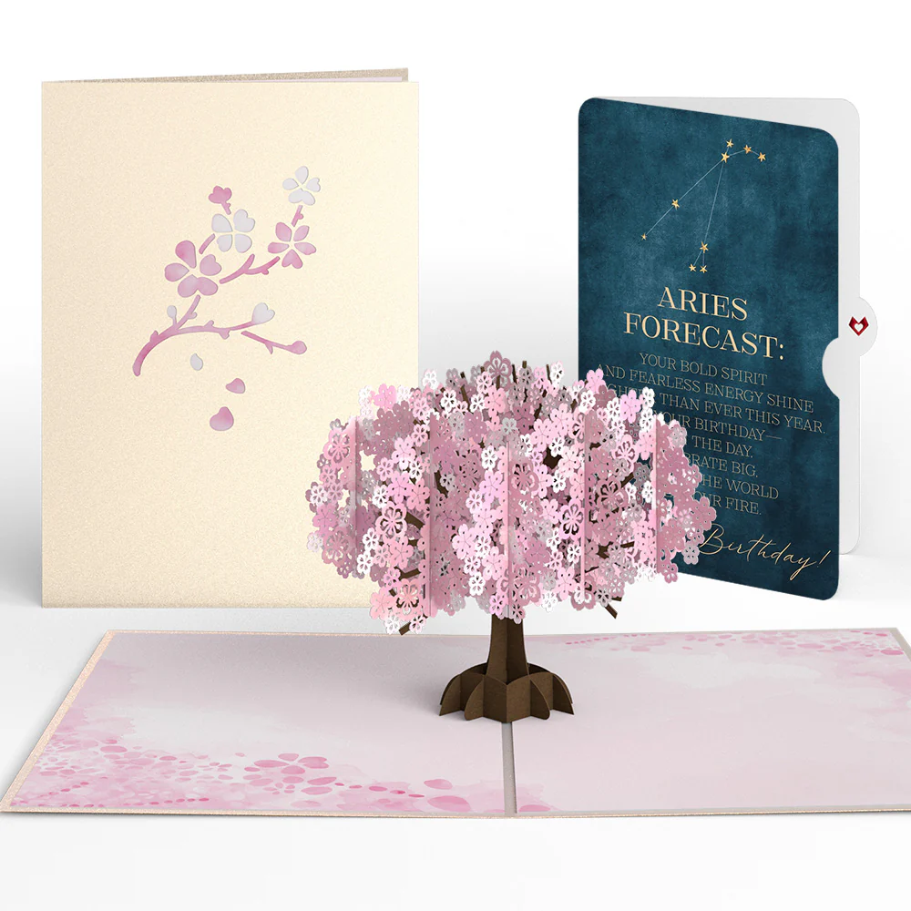 Cherry Blossom Birthday Pop-Up Card and Aries Zodiac Sentiment Set