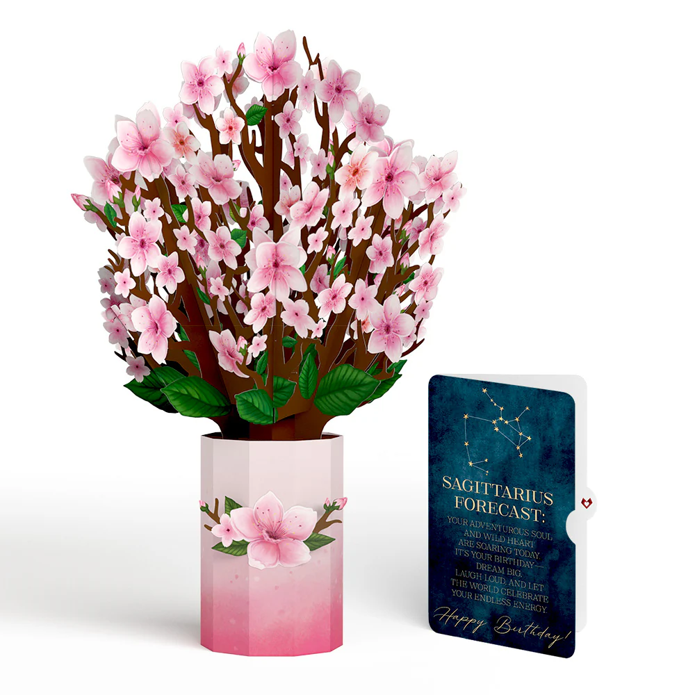 Cherry Blossom Birthday Bouquet and Sagittarius Zodiac Sentiment Set