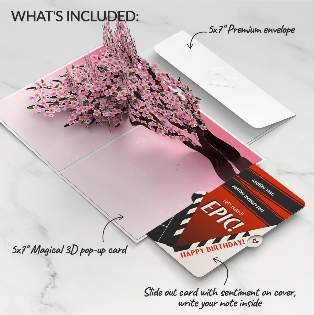 Cherry Blossom Branches in Bloom Birthday Pop-Up Card and Epic Reel Sentiment Set - Image 2