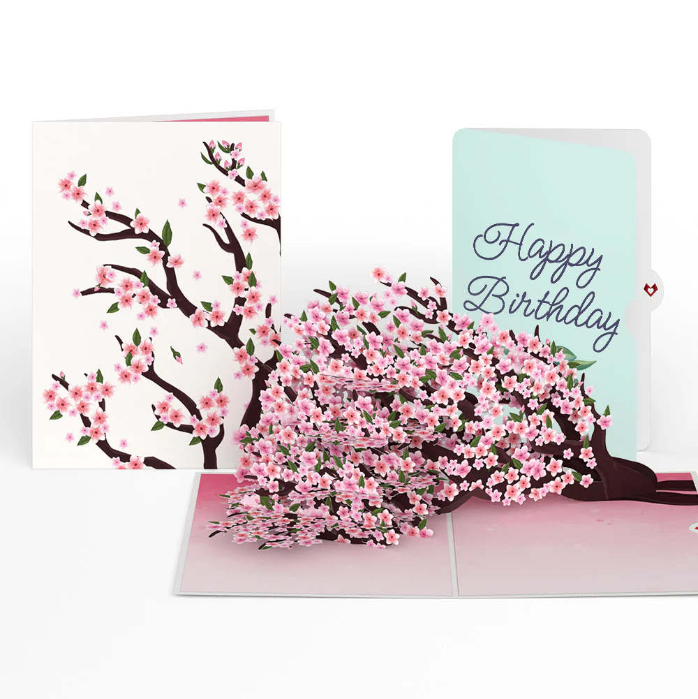 Cherry Blossom Branches in Bloom Birthday Pop-Up Card and Sentiment Set