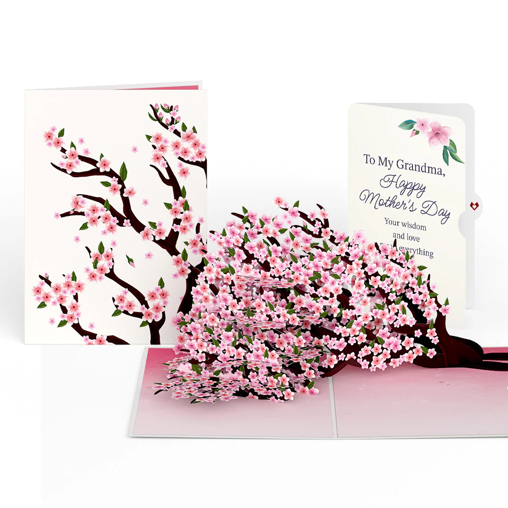 Cherry Blossom Branches in Bloom Mother's Day Pop-Up Card and Sentiment Set for Grandma
