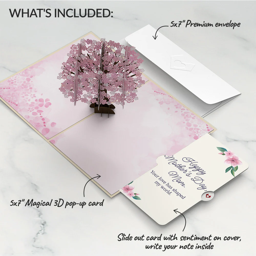 Cherry Blossom Mother's Day Pop-Up Card and Sentiment Set for Mom - Image 2