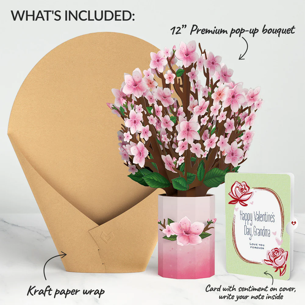 Cherry Blossom Valentine Bouquet and Sentiment Set for Grandmother - Image 2
