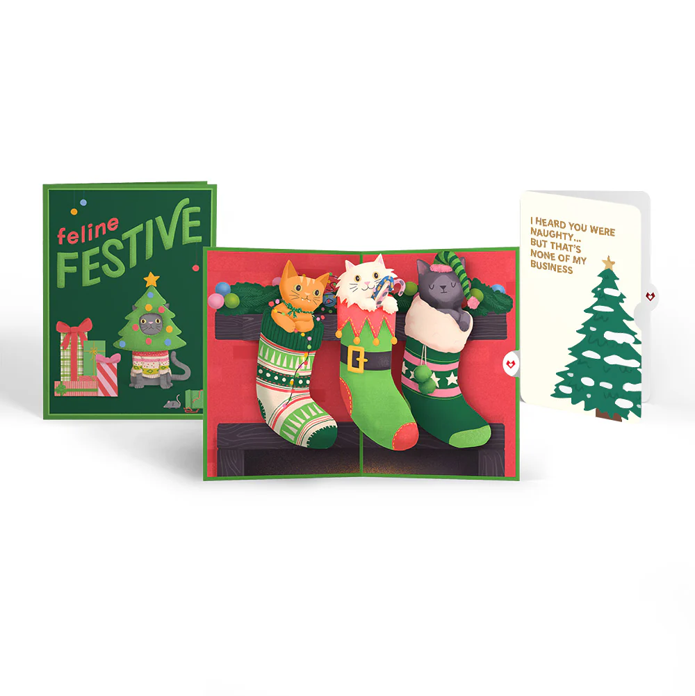 Christmas Cat Stockings Pop-Up Card and Funny Tree Sentiment Set