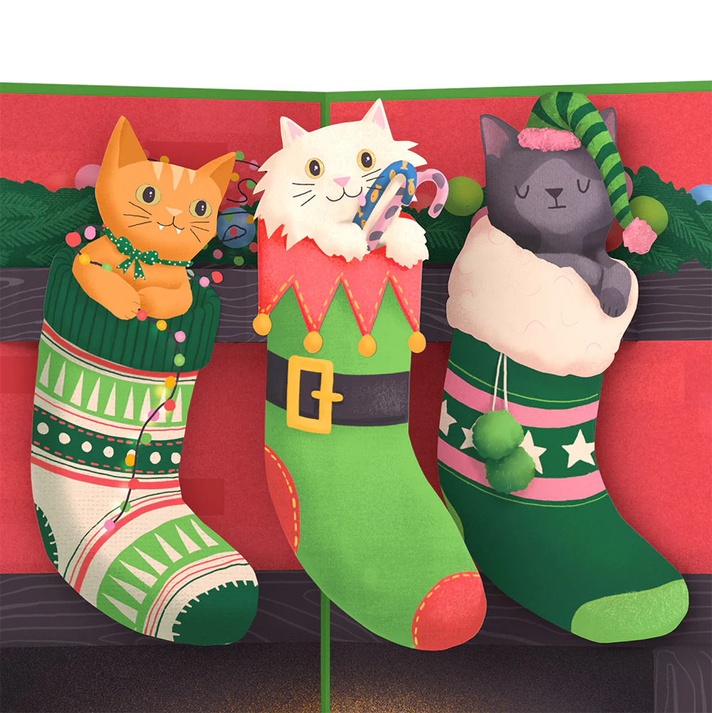 Christmas Cat Stockings Pop-Up Card and Hungry Sentiment Set - Image 3