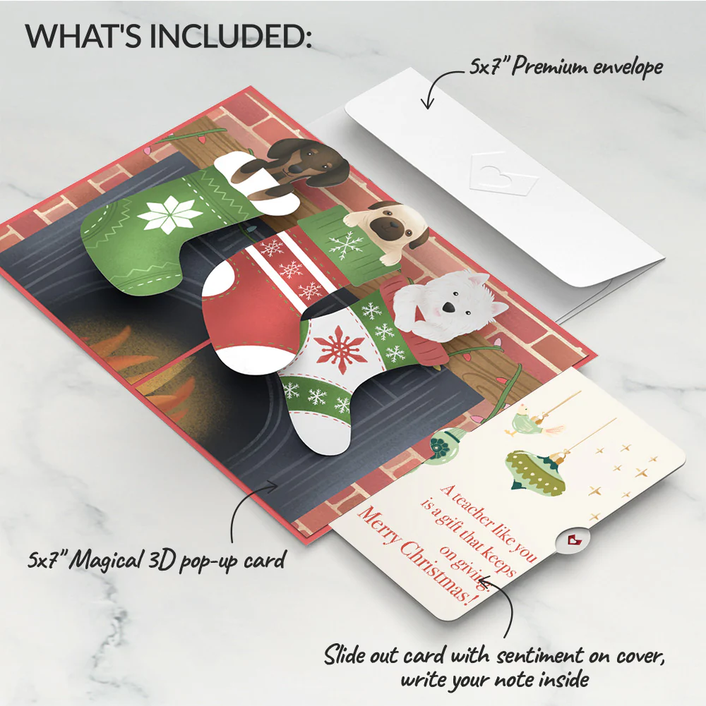 Christmas Dog Stockings Pop-Up Card and Sentiment Set for Teacher - Image 2