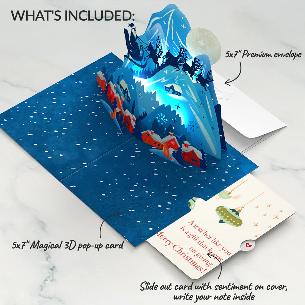 Christmas Eve Sleigh Ride Music and Lights Pop-Up Card and Sentiment Set for Teacher - Image 2