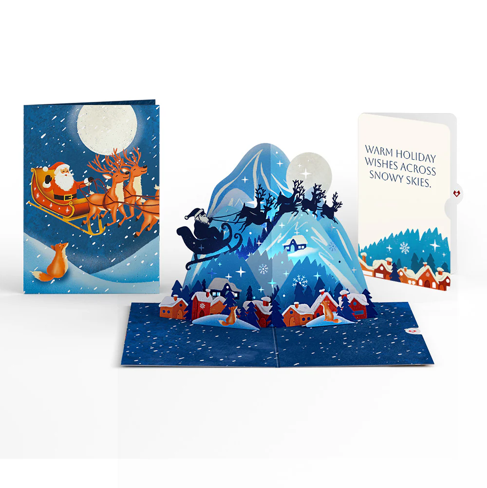 Christmas Eve Sleigh Ride Music and Lights Pop-Up Card and Snow Village Holiday Sentiment Set