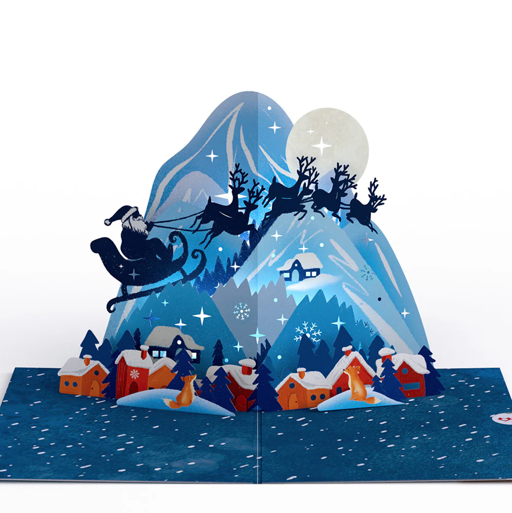 Christmas Eve Sleigh Ride Music and Lights Pop-Up Card and Snow Village Holiday Sentiment Set - Image 3
