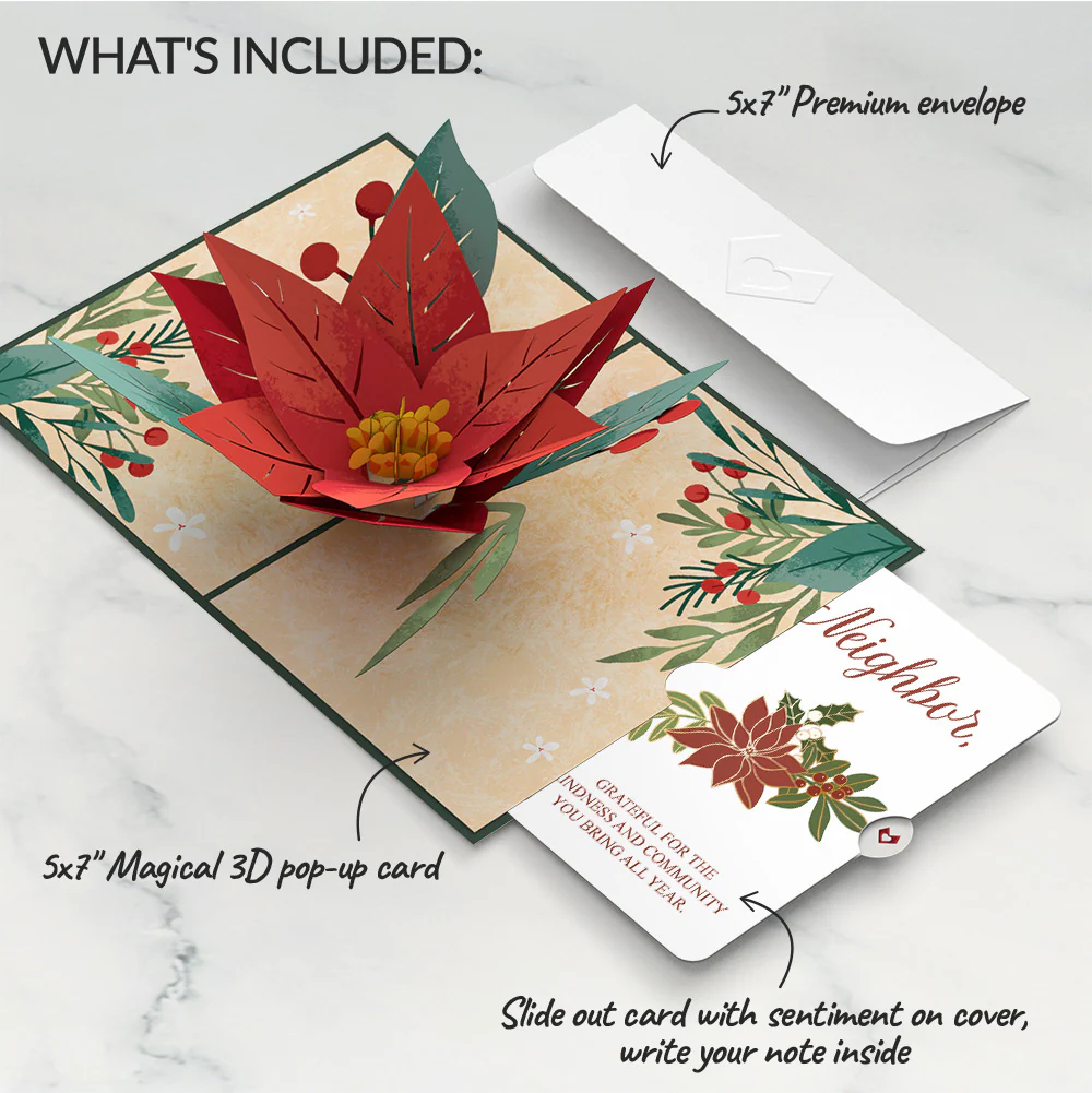 Christmas Poinsettia Bloom Pop-Up Card and Sentiment Set for Neighbor - Image 2