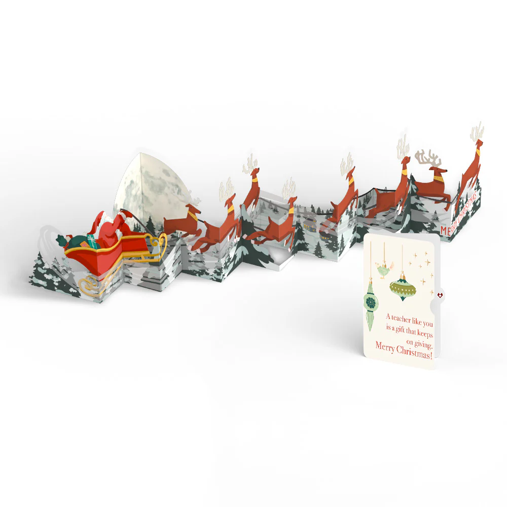 Christmas Sleigh Ride Loooooong Card™ (Expands to 2 feet) and Sentiment Set for Teacher