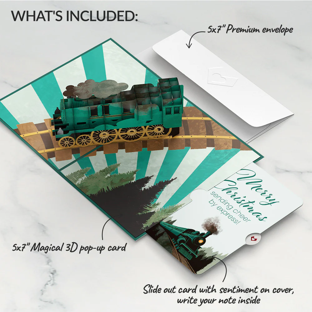 Classic Train Christmas Pop-Up Card and Sentiment Set - Image 2