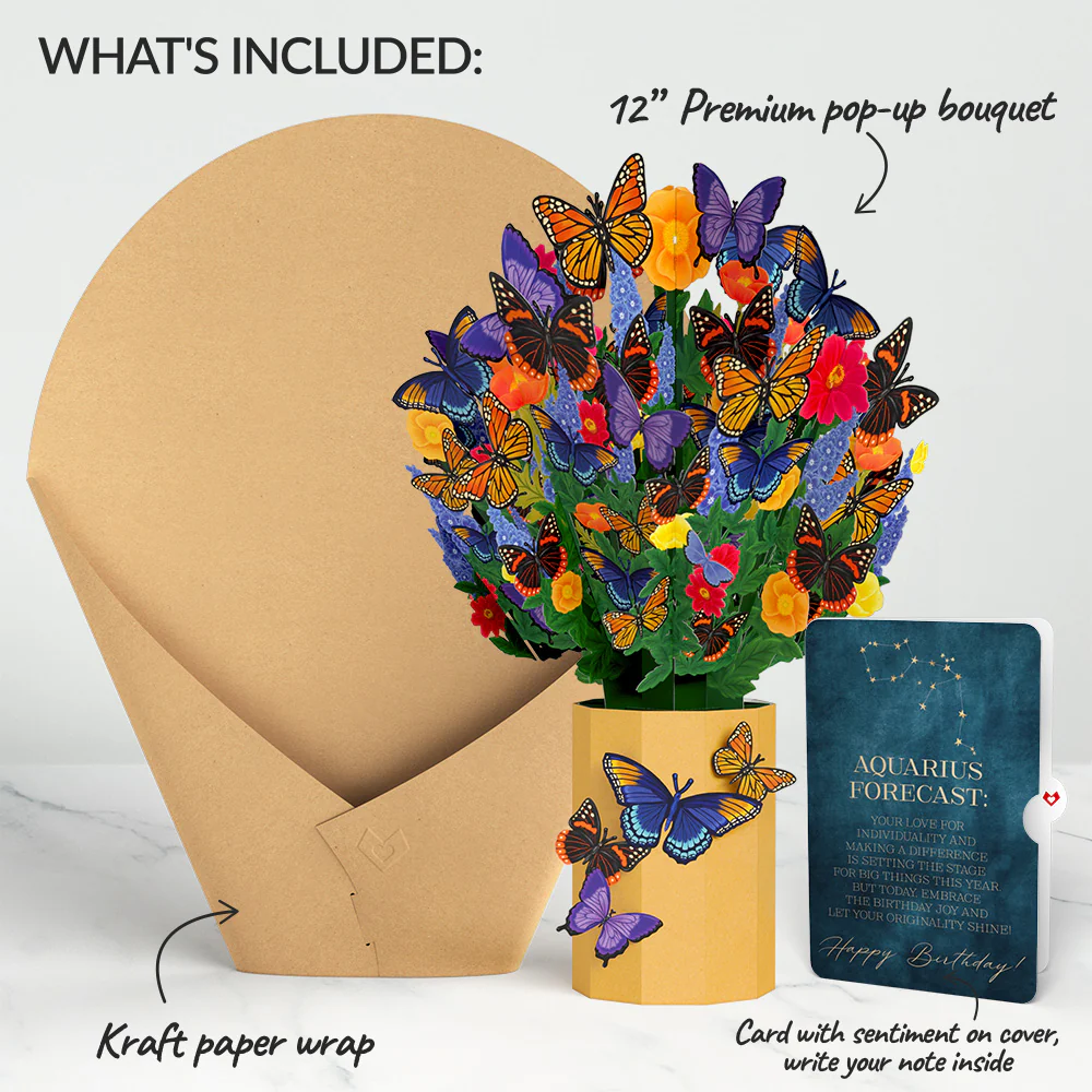 Brilliant Butterfly Birthday Bouquet and Aquarius Zodiac Sentiment Set - Image 2