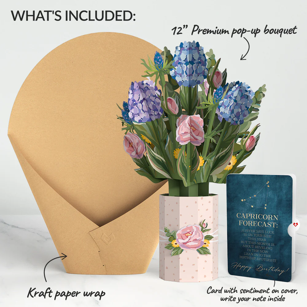 Hydrangea Birthday Bouquet and Capricorn Zodiac Sentiment Set - Image 2