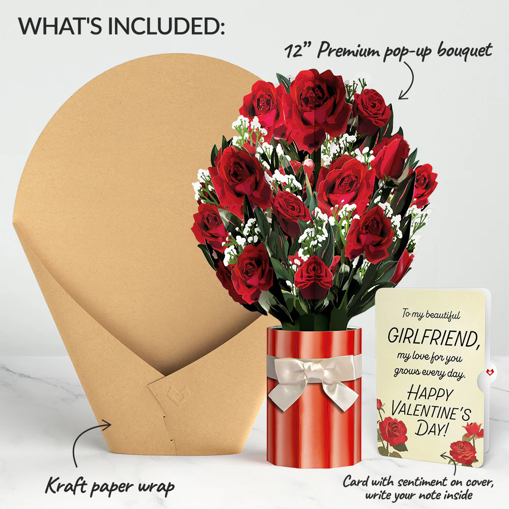 Romantic Red Roses Valentine Bouquet and Sentiment Set for Girlfriend - Image 2