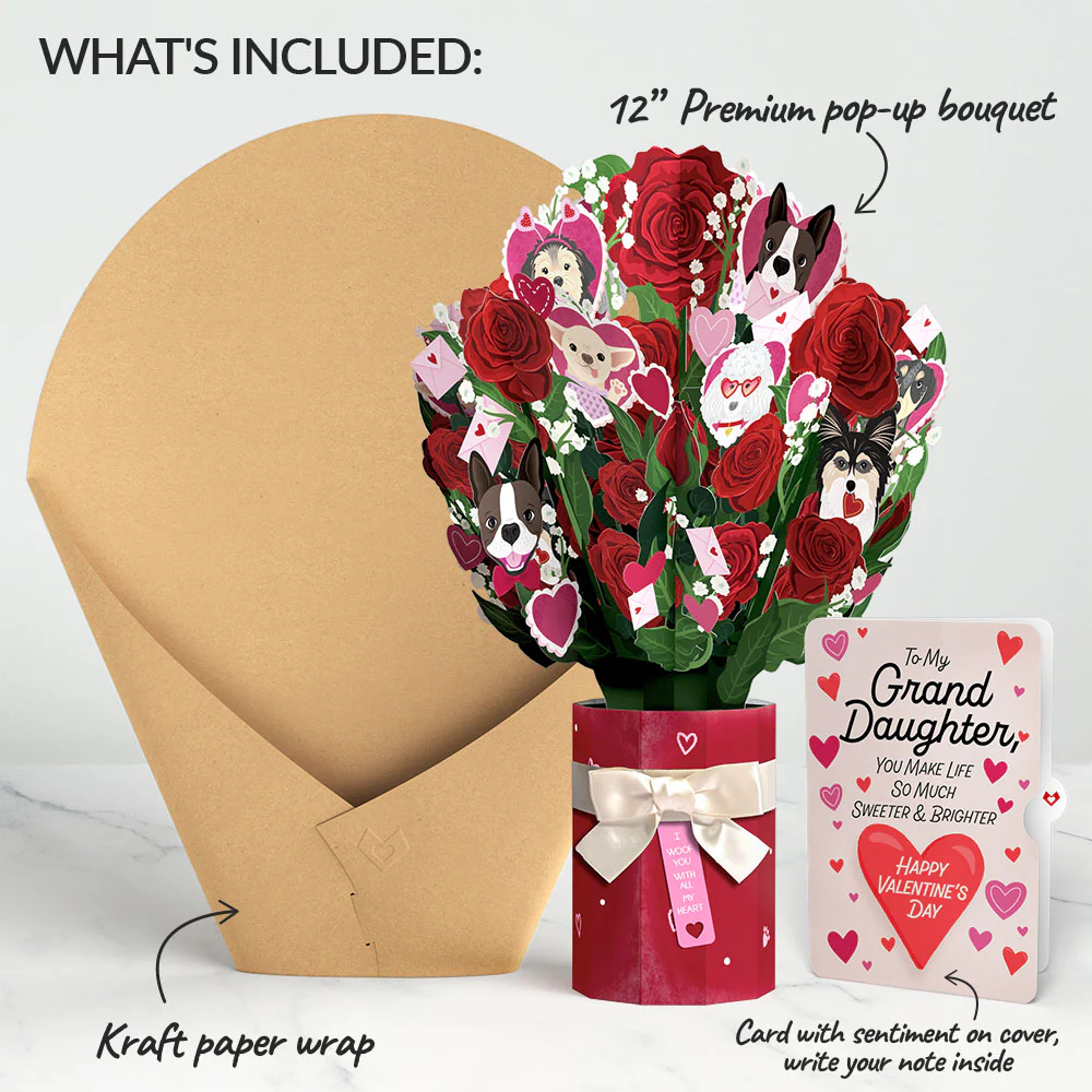 I Woof You Dog Valentine Bouquet and Sentiment Set for Granddaughter - Image 2