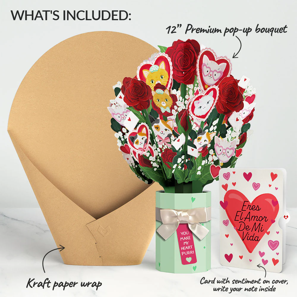 You Make My Heart Purr Cat Eres El Amor De Mi Vida Valentine Bouquet and Sentiment Set - Image 2