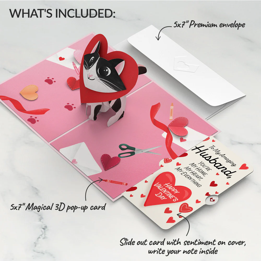Crafty Cat Valentine’s Day Surprise Pop-Up Card and Sentiment Set for Husband - Image 2