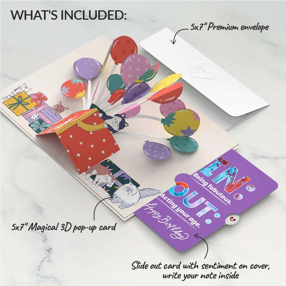 Curious Cats Birthday Pop-Up Card and IN & OUT Sentiment Set - Image 2