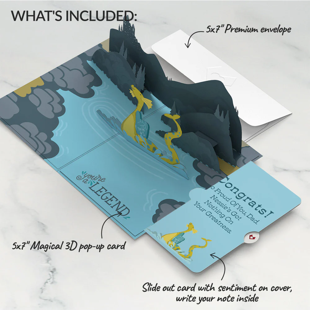 Dad You're a Legend Loch Ness Monster Congratulations Pop-Up Card and Sentiment Set - Image 2